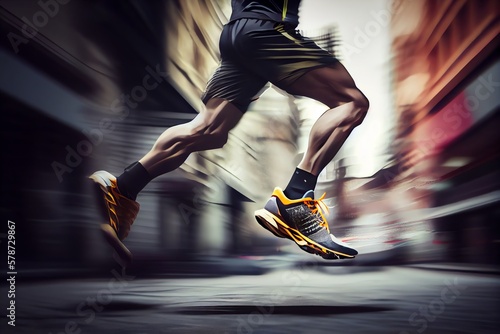 Leggs Of A Runner In The City.Sport Action And Human Challenge Concept. Generative AI
