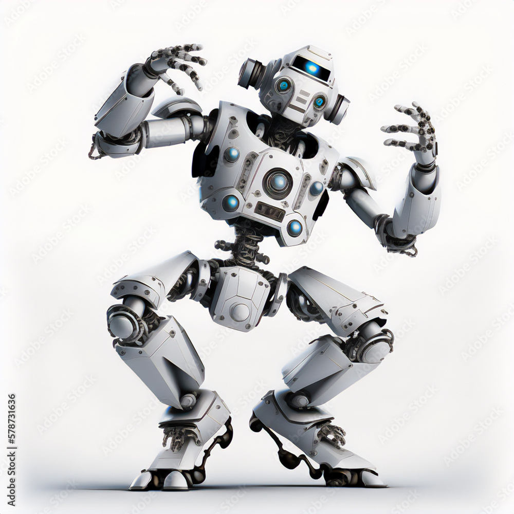 A robot grooving in a colorful abstract render A robot grooving in a colorful abstract render