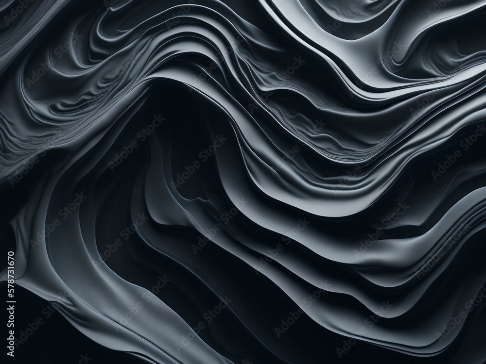 Fototapeta premium 3D Futuristic Elegant Abstract Fluid Black Wave Monochrome Pattern Background Generative AI
