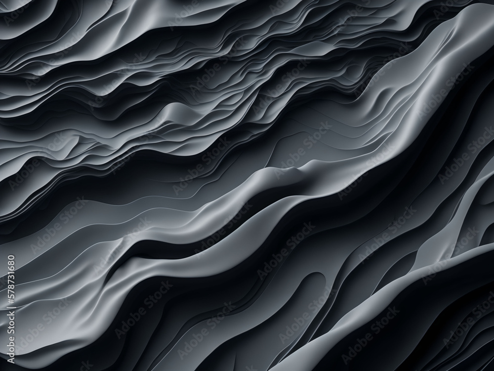 Obraz premium 3D Futuristic Elegant Abstract Fluid Black Wave Monochrome Pattern Background Generative AI