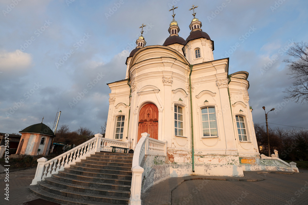 Vintage orthodox church with domes and crosses