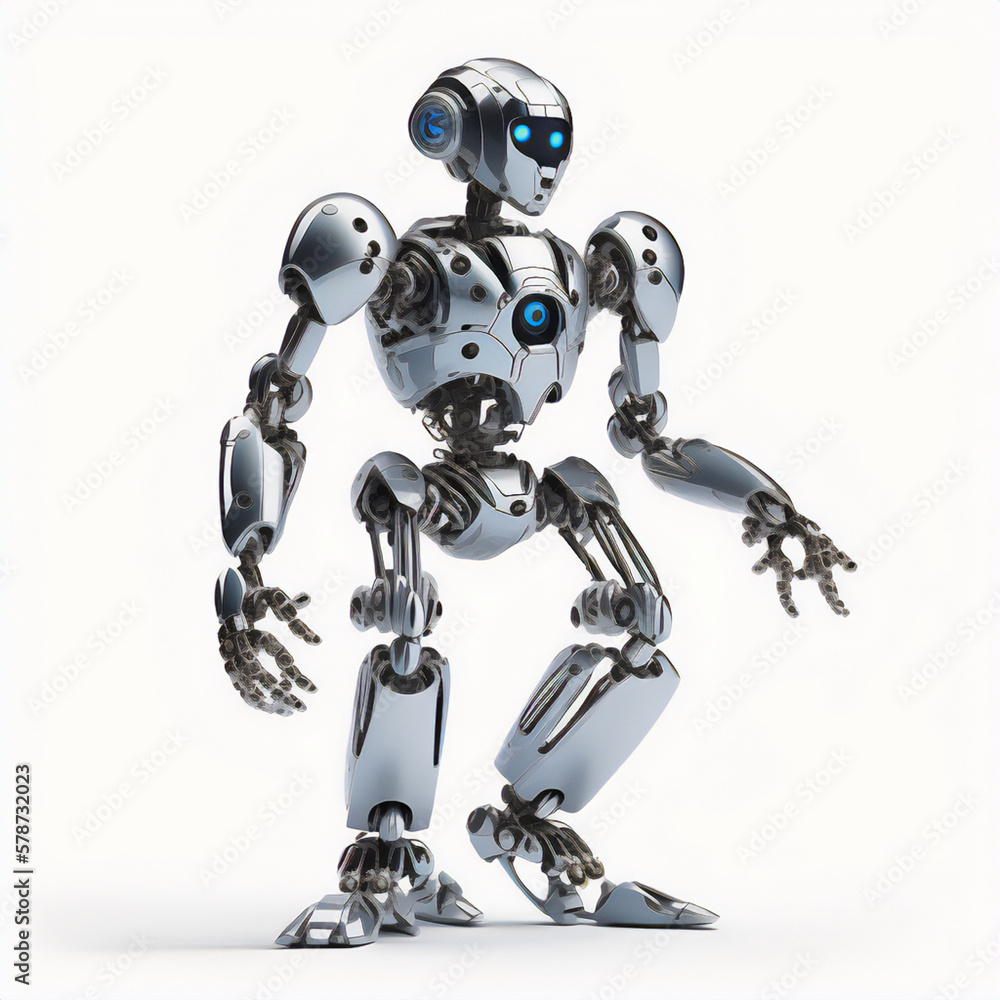 Dancing robot in a colorful abstract image with bright lights