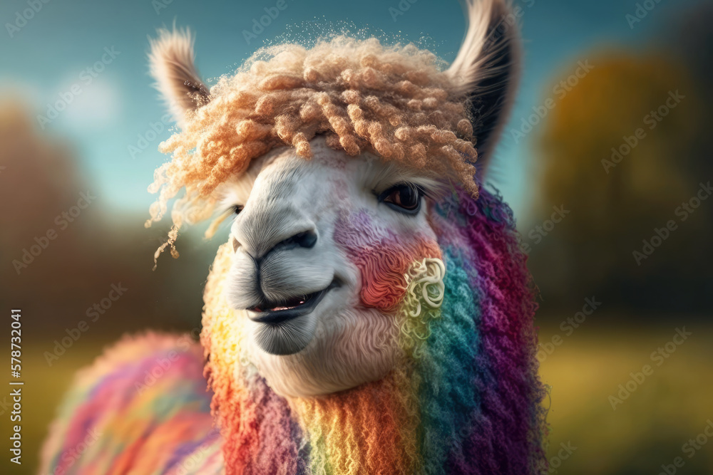 Obraz premium Cheerful Alpaca with an Adorable Smile and Playful Tongue, generative ai