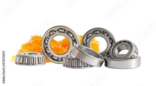 Ball bearing stainless with grease lithium machinery lubrication for automotive and industrial isolated on white background.