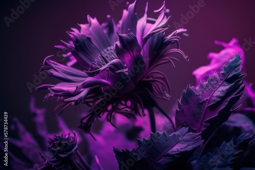 Abstract flower purple background with elements, generative ai