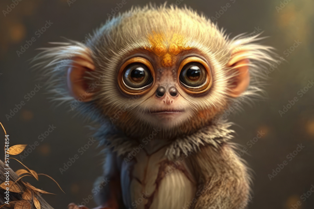 Inquisitive little monkey with large eyes and expressive face sitting on a branch, observing its surroundings with curiosity, generative ai Inquisitive little monkey with large eyes and expressive face sitting on a branch, observing its surroundings with curiosity, generative ai