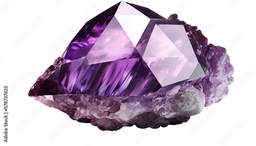 Purple amethyst crystal gem mineral isolated on transparent and white background. Generative AI - obrazy, fototapety, plakaty 