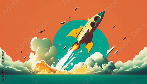 Rocket start up - The cartoon-style rocketship is playful and fun  capturing the excitement and energy - ai generated.