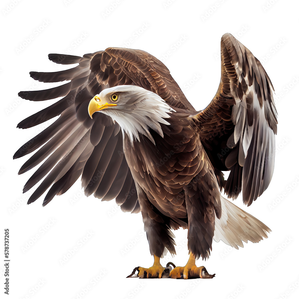 Obraz premium American bald eagle wings isolated on transparent and white background. Generative AI