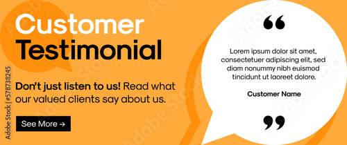 Customer Testimonial Banner Design Template for Client Feedback or Review Quote. Speech Bubble Banner with Quotation Marks. Business Marketing Concept for Customer Feedback. Vector Illustration. 