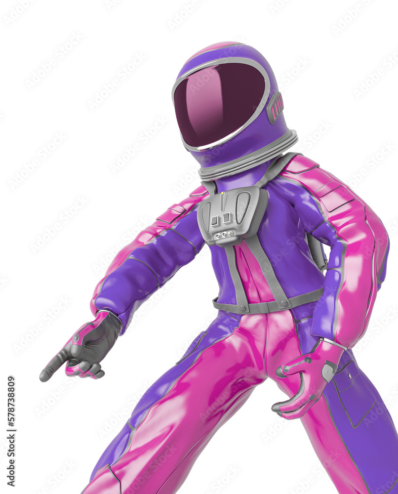 astronaut girl is in discover pose on close up view astronaut girl is in discover pose on close up view