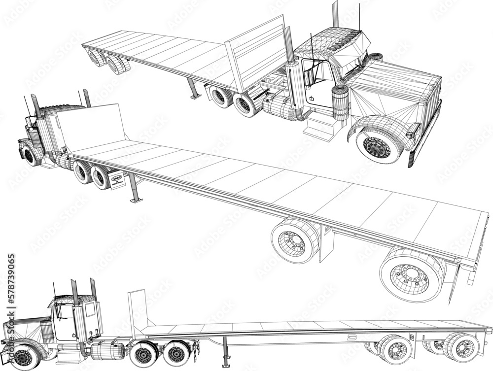 Vector sketch illustration of big long industrial trailer truck