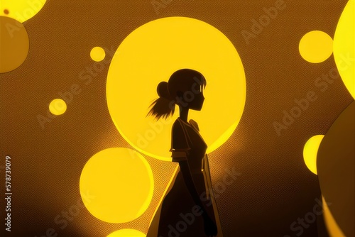 Yellow Japanese anime silhoutte with yellow background, generative ai 