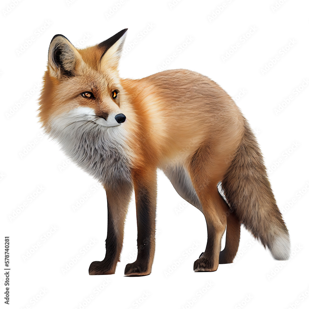 Obraz premium Red fox isolated on white background. Generative AI