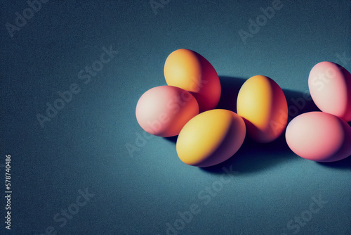 A yellow egg sits next to a yellow egg on a colorful background Generative ai photo