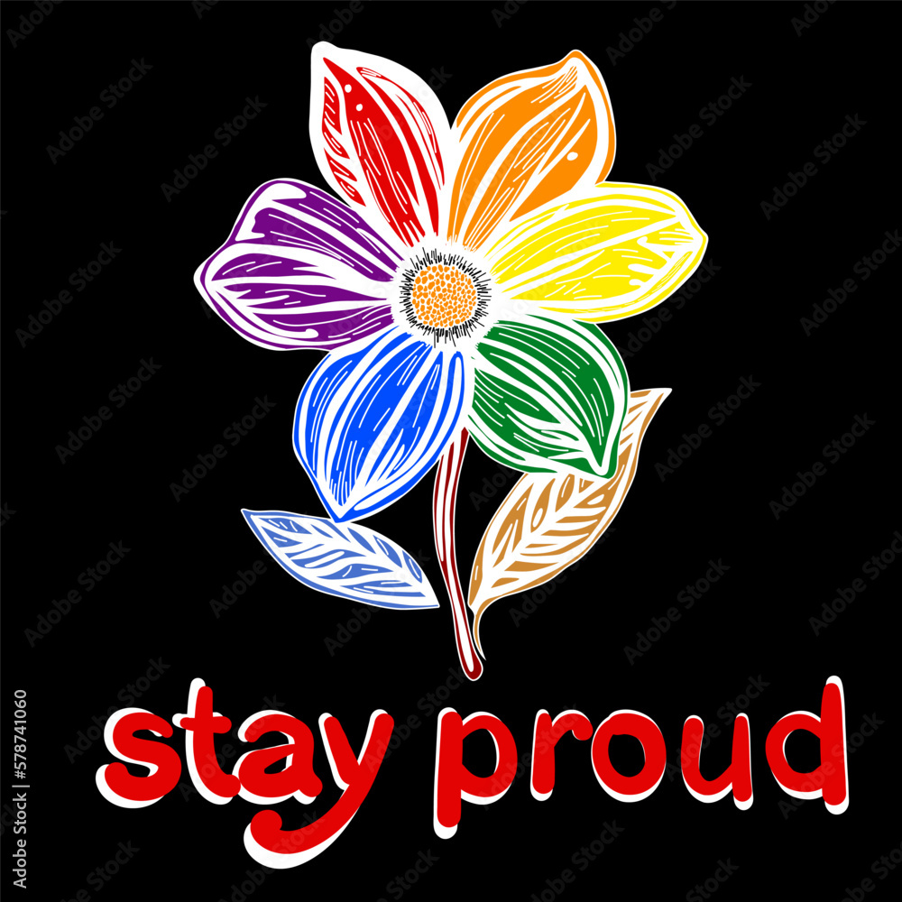 LGBT flower with Rainbow colors. Pride Month symbol. Queer LGBTQIA
