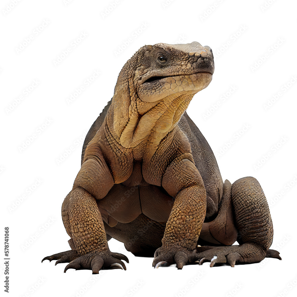 Obraz premium Komodo dragon isolated on white background. Generative AI