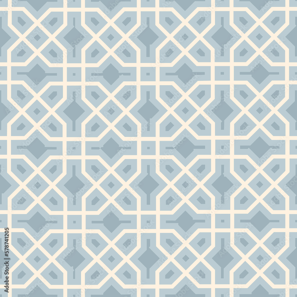 Abstract geometric retro seamless pattern. Mosaic design tile background. Geometric line celtic ornament with stylish asian floral motif Abstract geometric retro seamless pattern. Mosaic design tile background. Geometric line celtic ornament with stylish asian floral motif