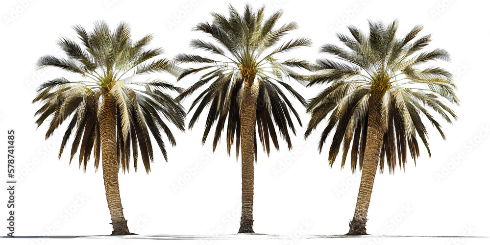 Fototapeta premium Palm trees isolated on white background. Generative AI