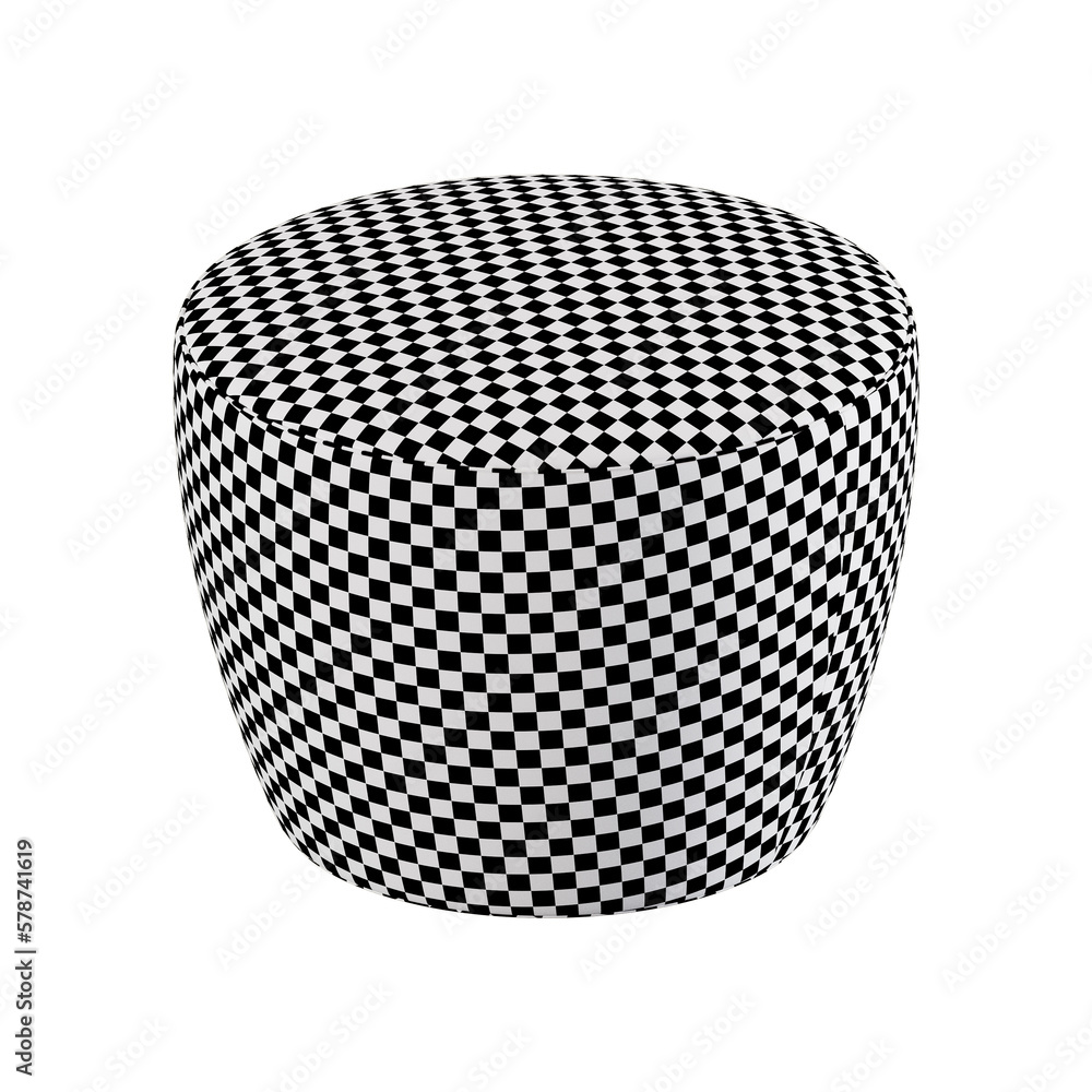 modern minimal pouf seating with white studio style background, its mixer of different fabrics, leather and wood textures, some are wire-frame furniture some are good quality seating.