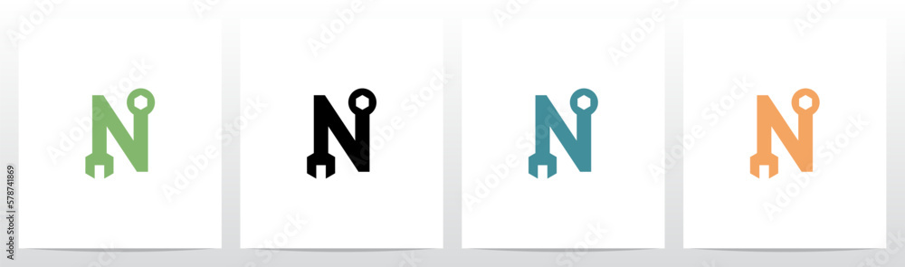 Fototapeta premium Wrench Tool Letter Logo Design N