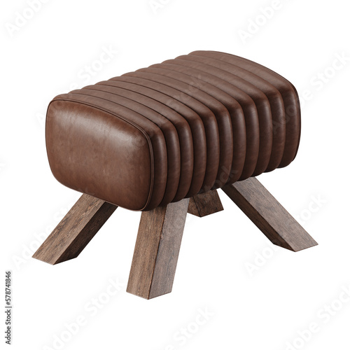 Canvastavla modern minimal pouf seating with white studio style background, its mixer of different fabrics, leather and wood textures, some are wire-frame furniture some are good quality seating