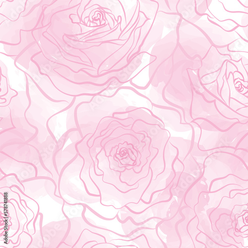 Abstract seamless floral pattern with flowers rose. Chaotic flowing petals. Artistic stylish tiled background.