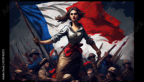 Foto French revolution, a woman leading the mob, generative ai