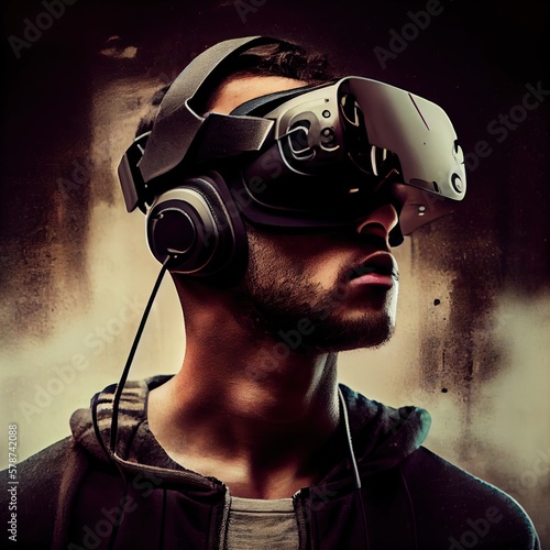 Young man wearing a virtual...