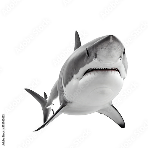 Great white shark isolated on white background. Generative AI