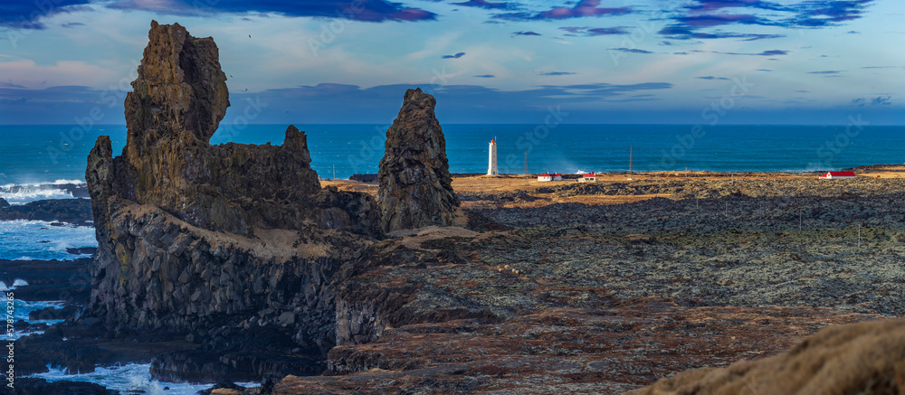 Basalt rocks of Lóndrangar, Malarrif Lighthouse,  Iceland