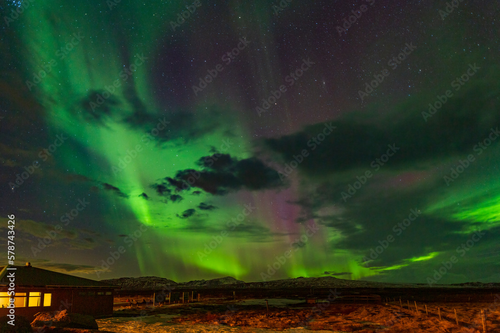 Northern lights in the night sky in Iceland.