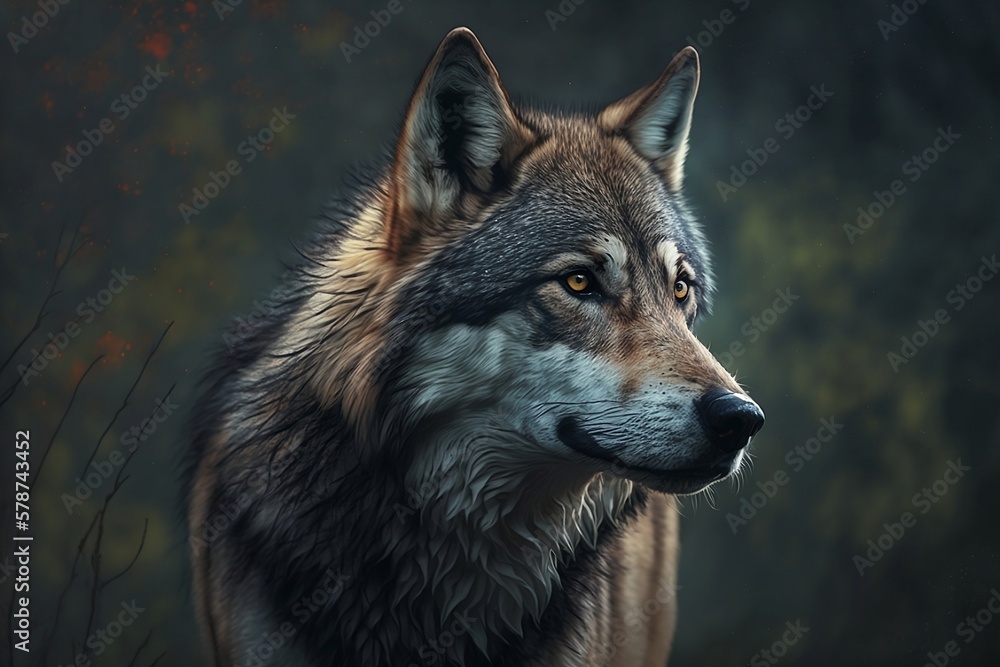 gray wolf portrait up close