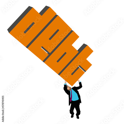 A man struggles to hold up the word debt in a vector illustration about handling debt.