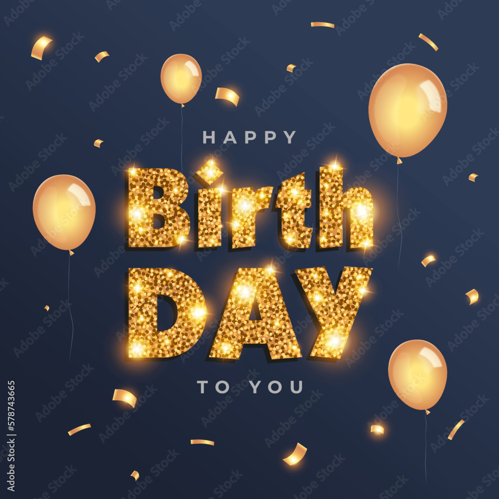 Birthday golden glitter text with glitter on dark blue background ...