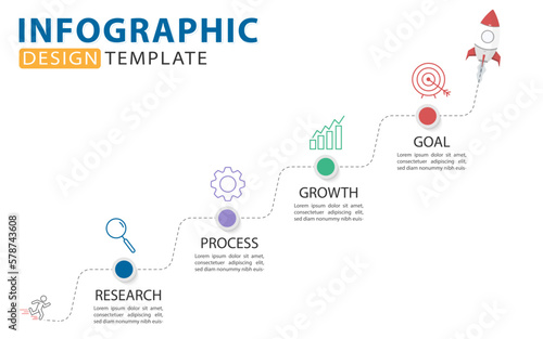Infographic design template. Timeline concept with 4 options or steps template. layout, diagram, annual, rocket, start up, report, presentation. Vector illustration.	