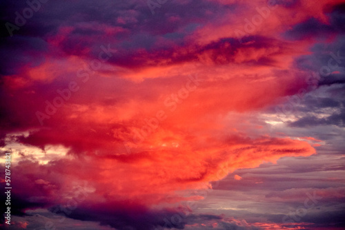 Dramatic sunset sky with clouds. Colorful cloudscape.