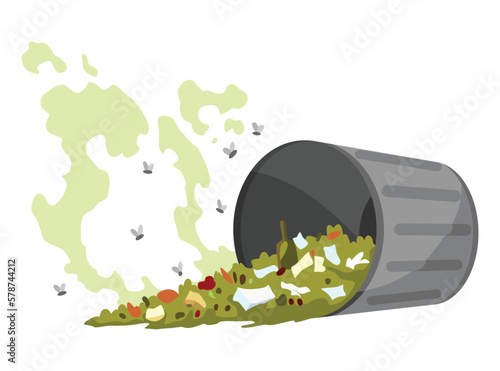 Garbage or waste icon. Metal garbage container with unsorted trash. Rubbish that smells ugly and started to decompose. Ecology and environment concept. Isolated on white background