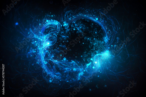 Particles glowing in the abstract blue background. Space and stars wallpaper. Abstract blue space. 