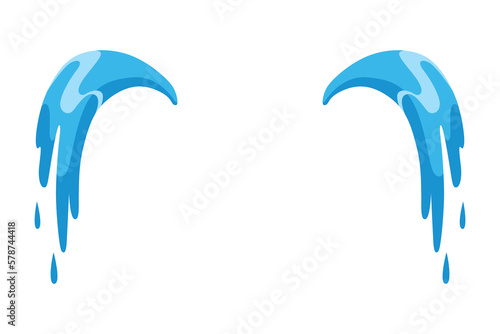 Cartoon tear drops icon. Sorrow cry streams, tear blob. Crying fluid, falling blue water drops. Isolated vector for sorrowful character weeping expression. Wet grief droplets