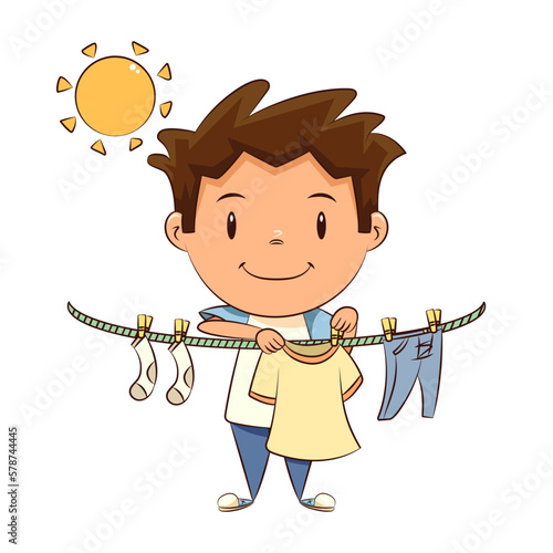 Child hanging clothes, kid, help, housework, chores