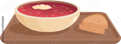 Borsch with bread icon cartoon vector. Food dish. Garlic dinner