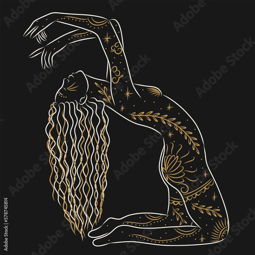 woman contour astrology, goddess of female power. zodiac signs, tarot cards, fortune-telling and predictions, forecast