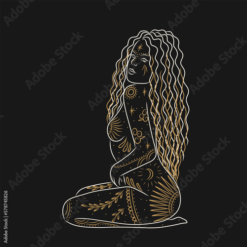 woman contour astrology, goddess of female power. zodiac signs, tarot cards, fortune-telling and predictions, forecast