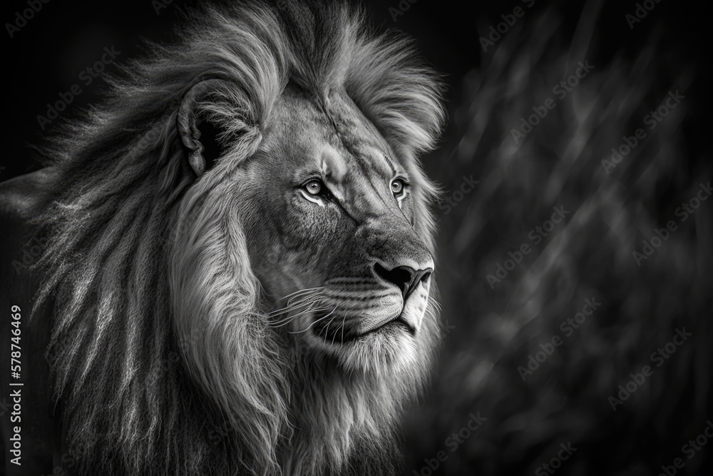 portrait of a lion - Black and White - Created with generative ai