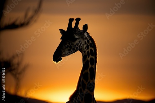 giraffe at sunset - Illustration created with generative ai