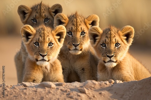 Illustration of young lion - cubs - Created with generative ai