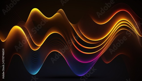 bstract of colorful neon wavy lines glowing in the dark. Generative AI