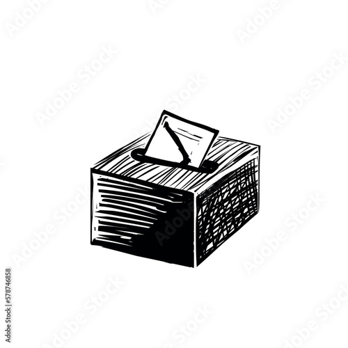 Ballot box with voting paper. Vector illustration.