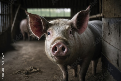 Pig at pig farm. AI Generation © yuliachupina
